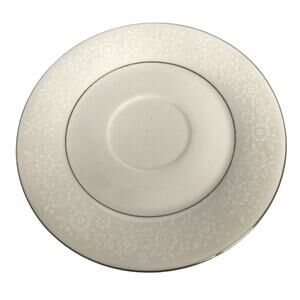 Dynasty China DYN4 set of 8 Saucers White Floral Border Platinum Inner Ring VTG